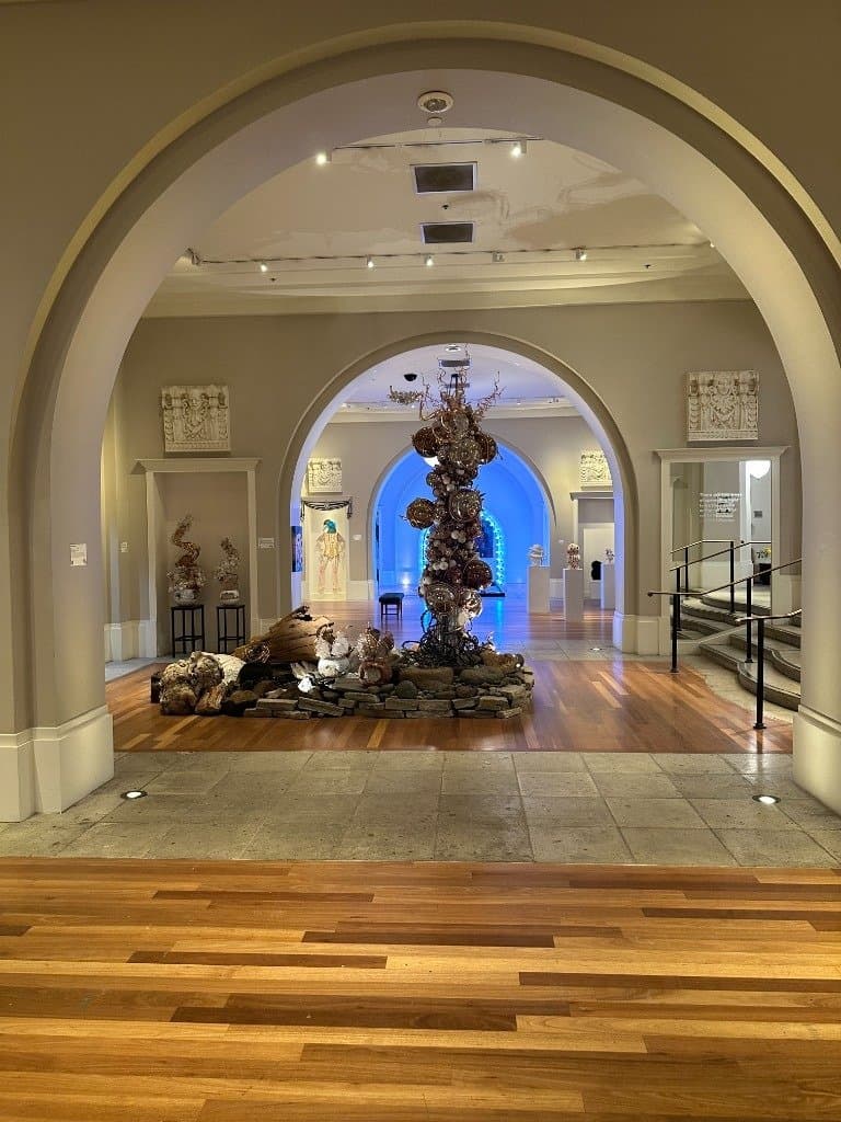 Arched galleries inside the historic Coliseum of Art in Seattle